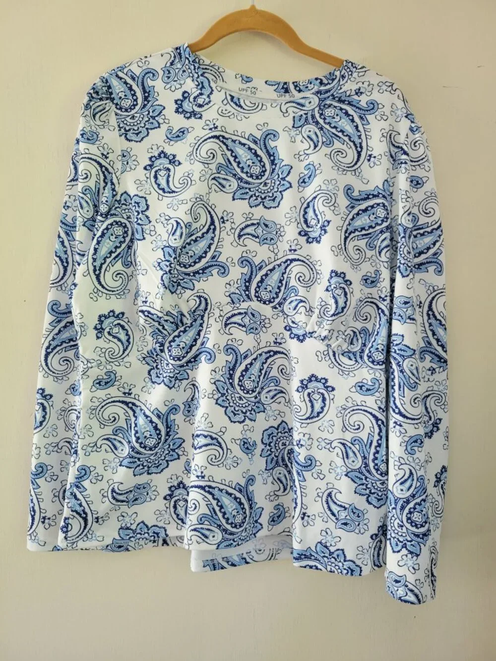 Tenth Ocean UPF 50 Paisley Swim Shirt Rash Guard Puff Sleeve Coastal sz XL Blue